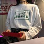 Long-sleeve Chinese Characters T-shirt White - One Size