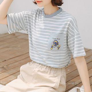 Short-sleeve Striped T-shirt Stripes - Blue & Gray - One Size