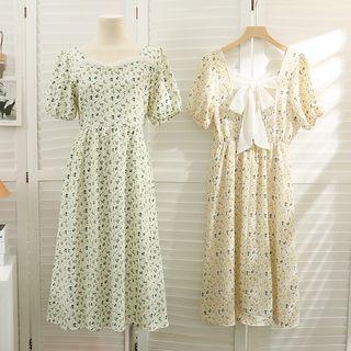 Ribbon-back Floral Midi Dress