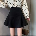 High-waist Plain A-line Ruffle Hem Skirt