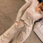 Set: Tweed Cardigan + Slit-side Wide-leg Pants