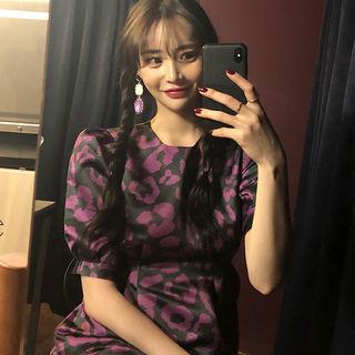 Puff-sleeve Patterned Minidress