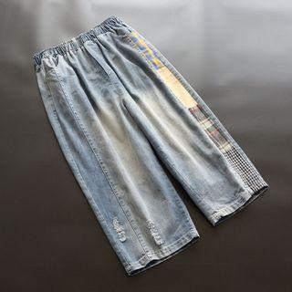 Washed Paneled Straight-cut Jeans Denim Blue - One Size