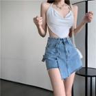 Denim Mini A-line Skort Blue - One Size