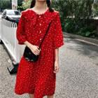 Elbow-sleeve A-line Chiffon Dress Red - One Size