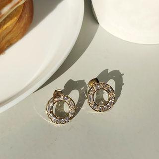 Rhinestone Hoop Earrings Gold - One Size