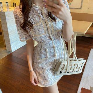 Short Sleeve Mesh Check Top / Mini A-line Skirt