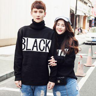 Turtleneck Lettering Couple Matching Sweater