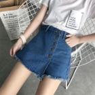 Fringed A-line Denim Skort