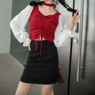 Two Tone Blouse / Mini Skirt