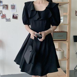 Ruffle-trim Bow-back Slim-cut Dress