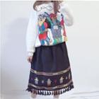 Embroidered Long-sleeve Sweatshirt / Midi Skirt