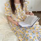 Short-sleeve Floral Print Loose-fit Sleepdress Almond - One Size
