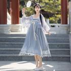 Bell-sleeve Jacket / Spaghetti-strap A-line Hanfu Dress / Set