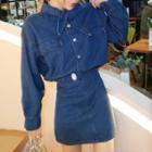 Set: Tie-neck Denim Jacket + Mini Denim Skirt