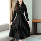 Striped Midi A-line Coat Dress