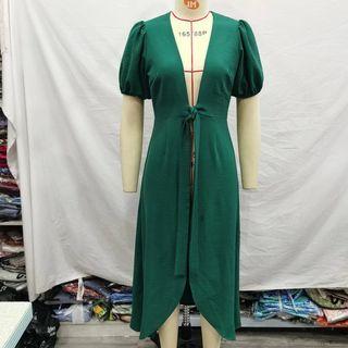 Short-sleeve Tie-front Long Jacket