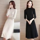 Long-sleeve Bottom Accent Pleated Dress