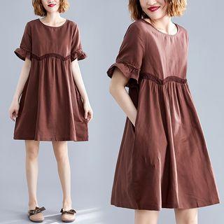 Embroidered Short-sleeve Shift Dress As Shown In Figure - One Size