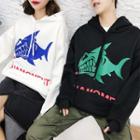 Couple Matching Lettering Shark Print Hoodie