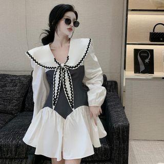 Long Sleeve Sailor Collar Panel Dress