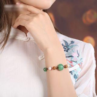 Faux Gemstone Alloy Bracelet Green & White & Brown - One Size