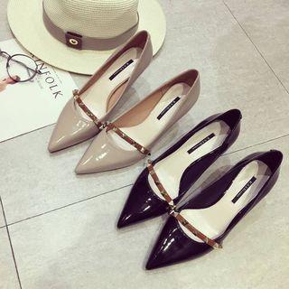 Studded Pointy Toe Patent Kitten Heels