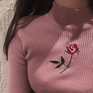 Flower Embroidered Long Sleeve Knit Top