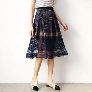 Eyelet Lace Midi Skirt