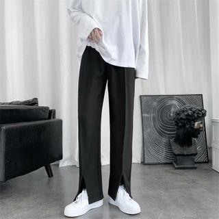 Plain Slit-front Straight Leg Pants