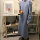 Long-sleeve Midi Knit Dress Sky Blue - One Size