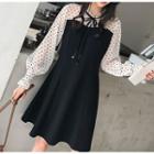 Mock Two Piece Long-sleeve Dotted Dress