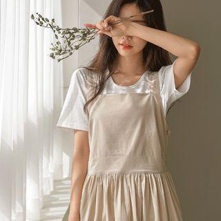 Pocket-side Shirred Maxi Overall Dress
