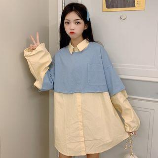 Long-sleeve Shirt Dress / Crop T-shirt