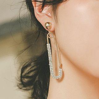 Rhinestone Alloy Safety Pin Dangle Earring 1 Pair - 925 Silver Needle - Gold - One Size
