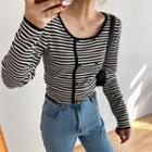 Contrast Trim Double-breasted Cropped Knit Top