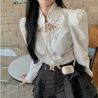 Puff-sleeve Blouse / Layered Mini Skirt