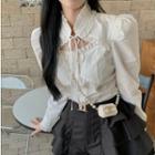 Puff-sleeve Blouse / Layered Mini Skirt