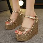 Glitter Platform Wedge Sandals