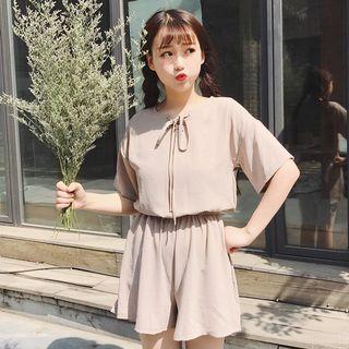 Short-sleeve Lace-up Playsuit