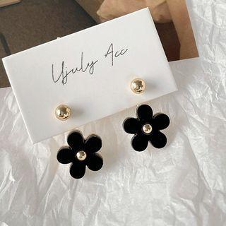 Flower Acrylic Alloy Earring 1 Pair - Black - One Size