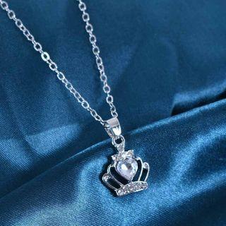 Crown Rhinestone Pendant Necklace Silver - One Size