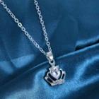 Crown Rhinestone Pendant Necklace Silver - One Size