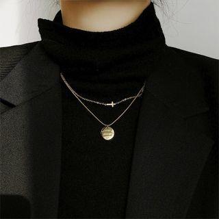 Lettering Pendant Layered Necklace Gold - Gold