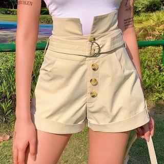 High-waist Belt Accent Rolled Wide-leg Shorts