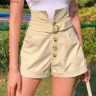 High-waist Belt Accent Rolled Wide-leg Shorts
