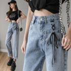 Lace-up Washed Straight-fit Jeans