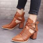 Pointy-toe Cut-out Chunky-heel Ankle Boots