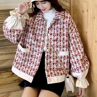 Single-breasted Puff-sleeve Tweed Jacket