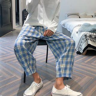 High-waist Plaid Straight Cut Pants